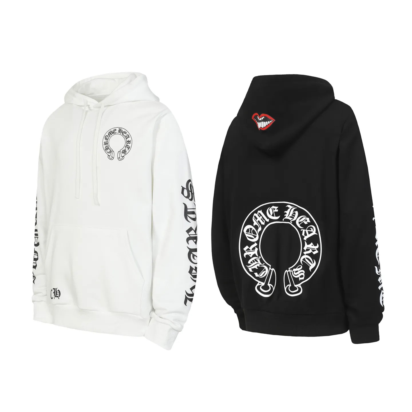 P240 Cross-border model, please do not place an order if you are pursuing quality - Chrome Hearts/Chrome Hearts Lips👄 Horseshoe Sanskrit printed hooded sweatshirt - High weight, high density, high quality, soft, delicate and skin-friendly wool, soft and silky to the touch, excellent warmth and skin-friendly properties - Custom-woven and dyed, no color difference, no matter the fabric or workmanship details, beat the ordinary version on the market - Hardware zipper accessories are all customized, full of details -Colour: black white -Size: S M L XL